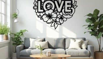 Kalp şeklinde Çiçekler Love Lazer Kesim Metal Tablo