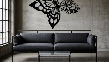 Çiçek Kanatlı Kelebek Metal Tablo