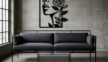 thumb Kadın Yüzü ve Gül Lazer Kesim Metal Tablo