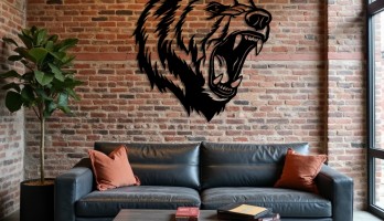 thumb Kızgın Ayı Kafası Lazer Kesim Metal Tablo