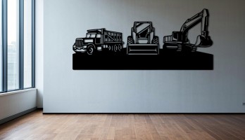 thumb Üç İş Makinesi Lazer Kesim Metal Tablo