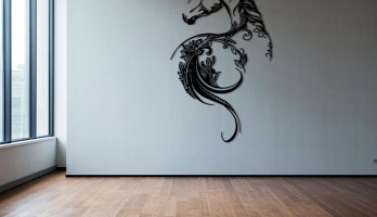 thumb Çiçekli At Lazer Kesim Metal Tablo