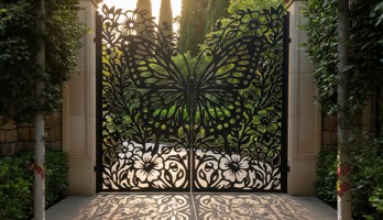 thumb Kelebek Desenli Çift Kanatlı Lazer Kesim Ferforje Kapı