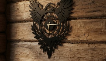 thumb Kartal Desenli Roma Rakamlı Metal Duvar Saati