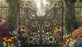 thumb Kelebek Desenli Çift Kanatlı Lazer Kesim Ferforje Kapı