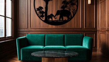 Ağaç Altında Fil ve Yavrusu Lazer Kesim Metal Tablo