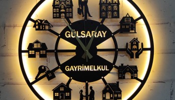 Emlakçılara Özel Tasarım Lazer Kesim Metal Duvar Saati