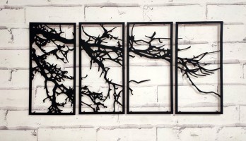4 Parça Kurumuş Ağaç Dalları Metal Tablo