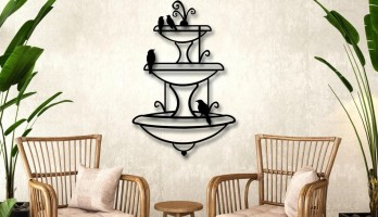 Kuş Banyosu Lazer Kesim Metal Duvar Tablosu
