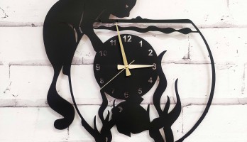 Kedi Balık ve Akvaryum Metal Duvar Saati