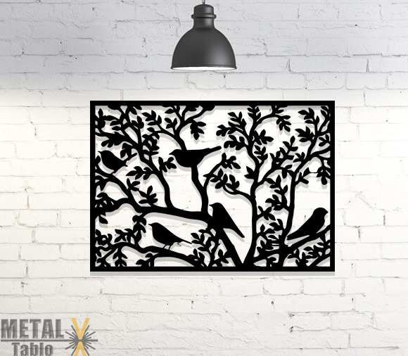 Çerçeveli Daldaki Kuşlar Metal Tablo