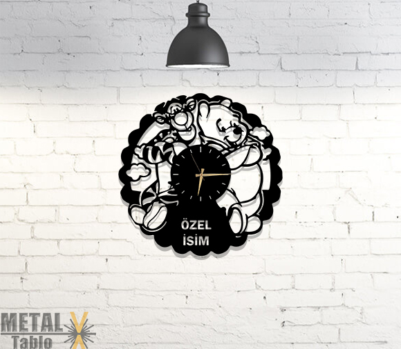 Kaplan Tigger, Winny The Pooh Lazer Kesim Metal Duvar Saati