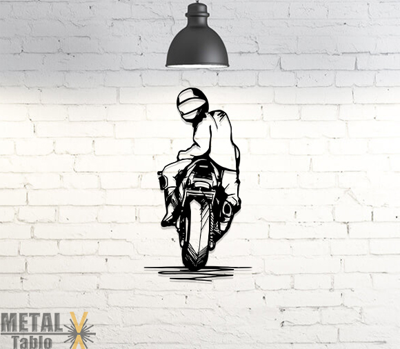 Geriye bakan Motorcu Metal Tablo