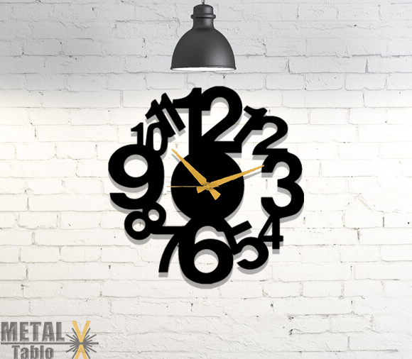 Büyük Rakamlı Metal Lazer Kesim Duvar Saati  2