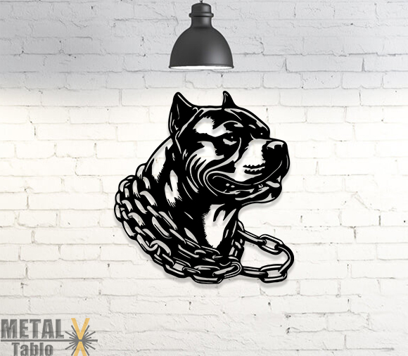 Zincirli Pitbull Lazer Kesim Metal Tablo