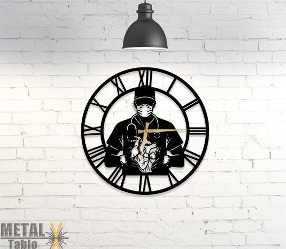 Kalp Doktoru Lazer Kesim Metal Duvar Saati