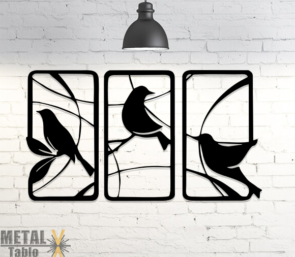 Üçlü Serçe Grubu Lazer Kesim Metal Tablo