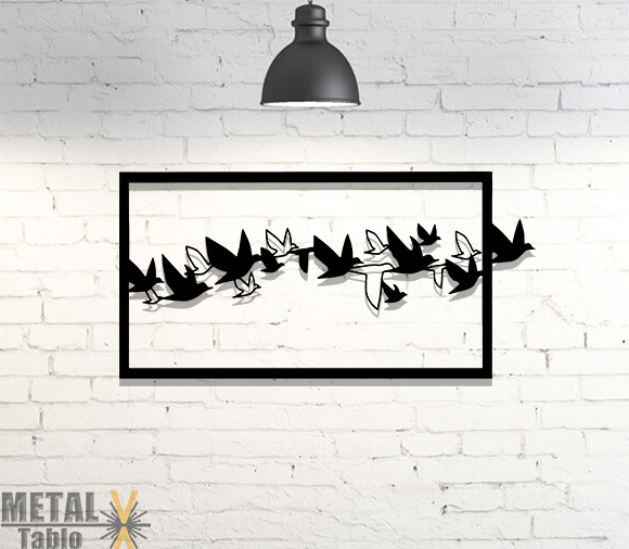 Çerçeveli Özgürlük Kuşları Lazer Kesim Metal Tablo