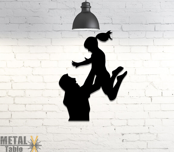 Baba ve Kızı Lazer Kesim Metal Tablo