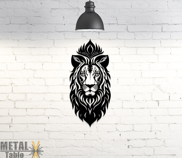 Tribal Kaplan Kafası Lazer Kesim Metal Tablo