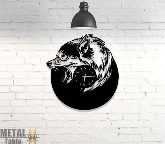 Kurt Kafası Lazer Kesim Metal Duvar Saati