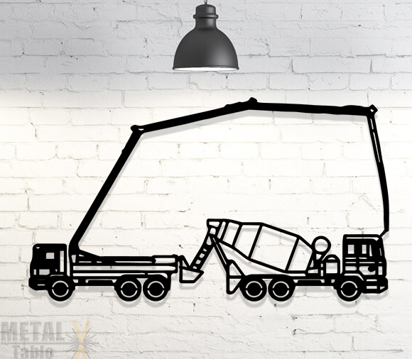 Beton Mikseri Komyon İnşaat Lazer Kesim Metal Tablo