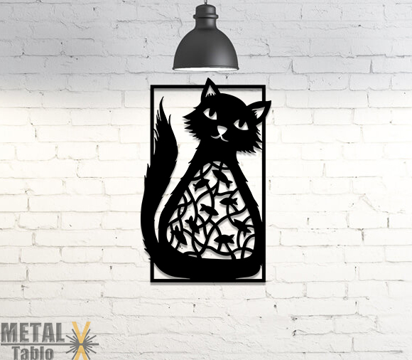 Karnı Balık Dolu Kedi Metal Tablo