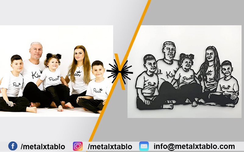 Özel Tasarım Aile Lazer Kesim Metal Tablo