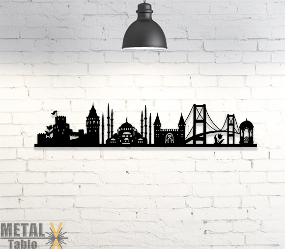 İstanbul Şehir Silüeti Lazer Kesim Metal Tablo