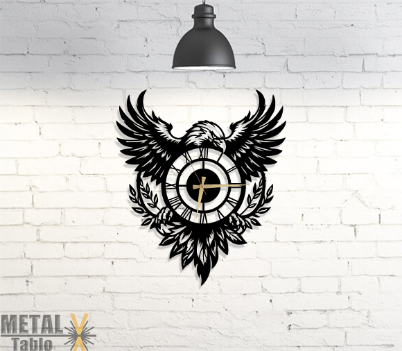 Kartal Desenli Roma Rakamlı Metal Duvar Saati