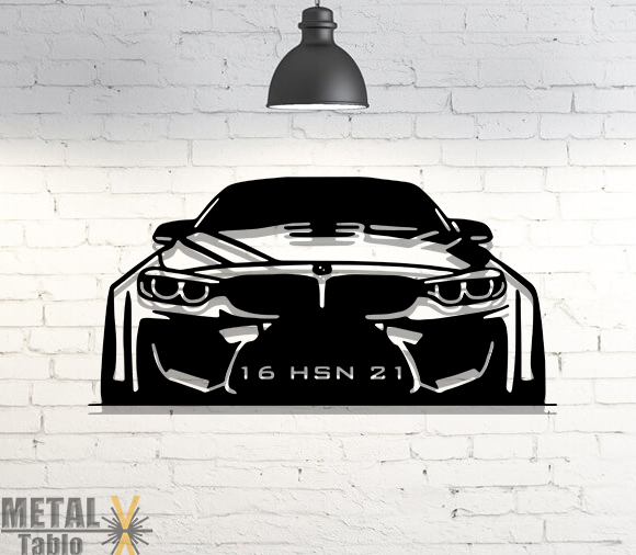 Bmw Ön Görünüş Ledli Lazer Kesim Metal Tablo