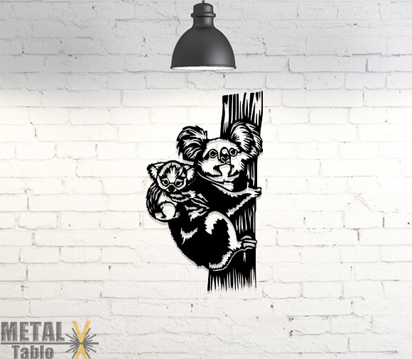 Koala ve Yavrusu Lazer Kesim Metal Tablo