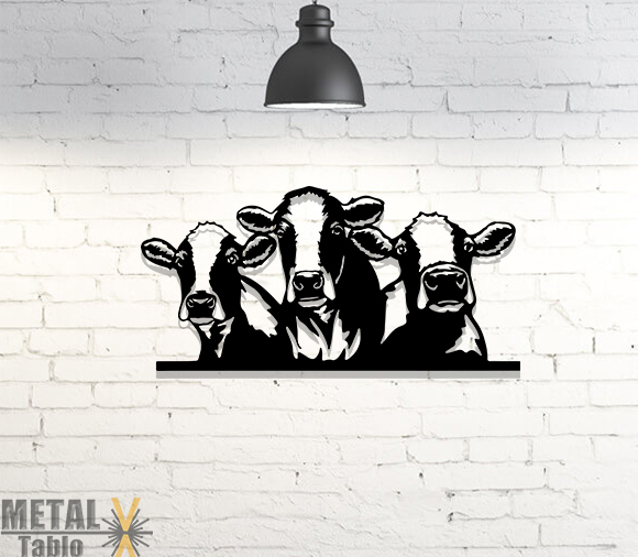 Çiftlik İnekleri Lazer Kesim Metal Tablo