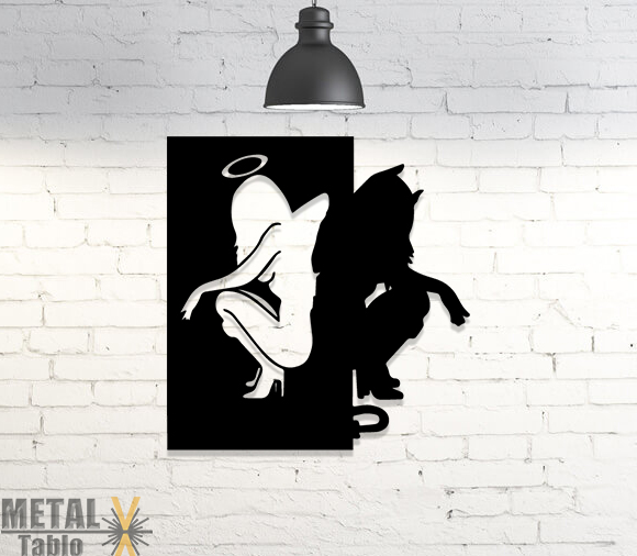 Melek ve Şeytan Aynı Tabloda Lazer Kesim Duvar Dekoru