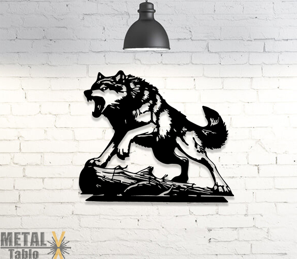 Kızgın Yalnız Kurt Lazer Kesim Metal Tablo