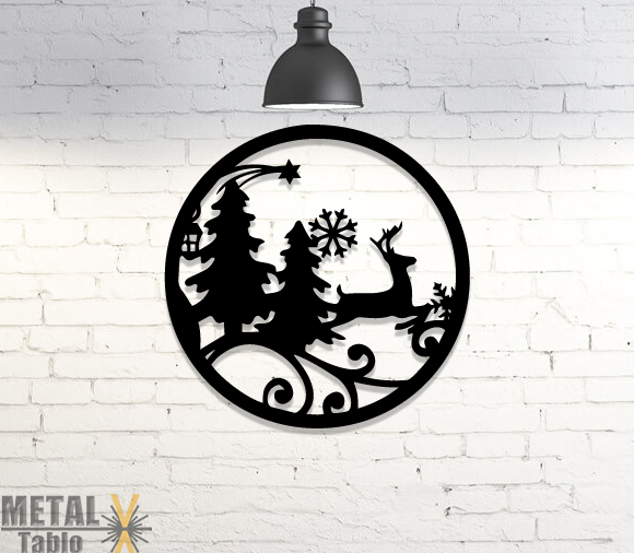 Noel Çam Ağaları Geyik Yeni Yıl 2019 Metal Tablo