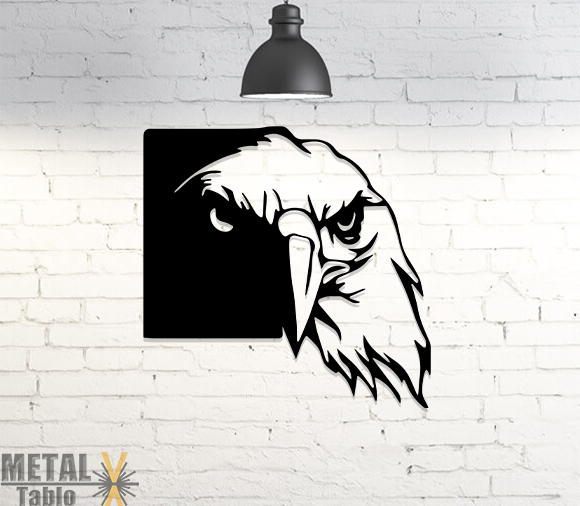 Siyah Beyaz Kartal Kafası Metal Tablo