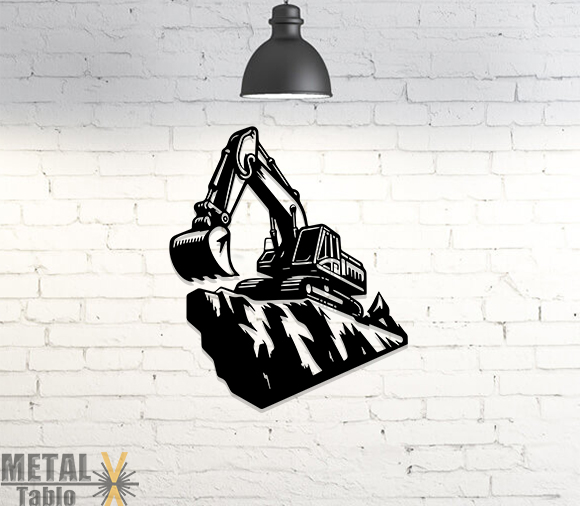 Toprak Üzerinde Ekskavatör Metal Tablo