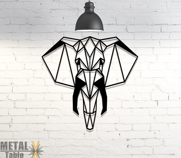 Afrika Fili Geometrik Lazer Kesim Metal Tablo