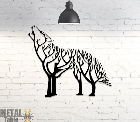 Kuru Ağaç Kurt Lazer Kesim Metal Tablo