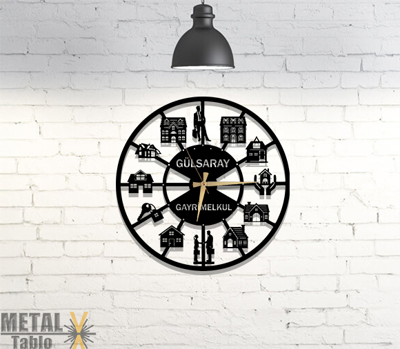Emlakçılara Özel Tasarım Lazer Kesim Metal Duvar Saati