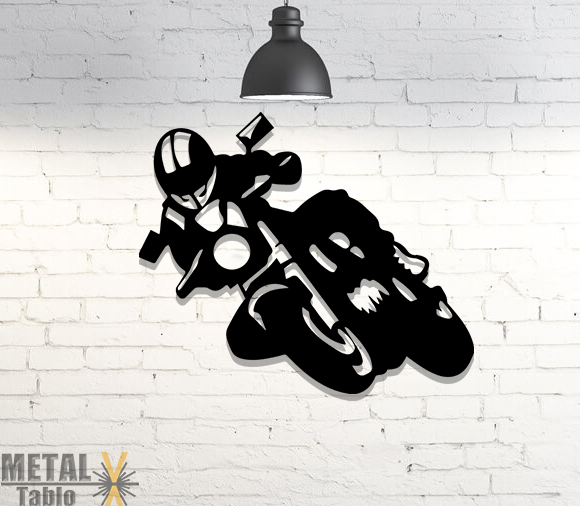 Motosiklet Yarışçısı Lazer Kesim Metal Tablo