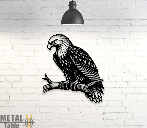 Dalın Üstünde Kartal Lazer Kesim Metal Tablo