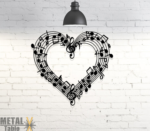 Kalp Notalar Müzik Metal Duvar Dekoru