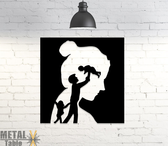 Anne Baba Çocuklar Lazer Kesim Metal Tablo