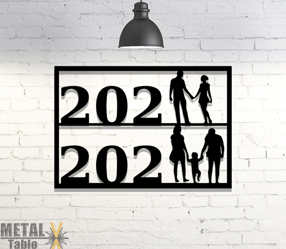 2022 İki Kişi 2023 Üç Kişi Lazer Kesim Metal Tablo