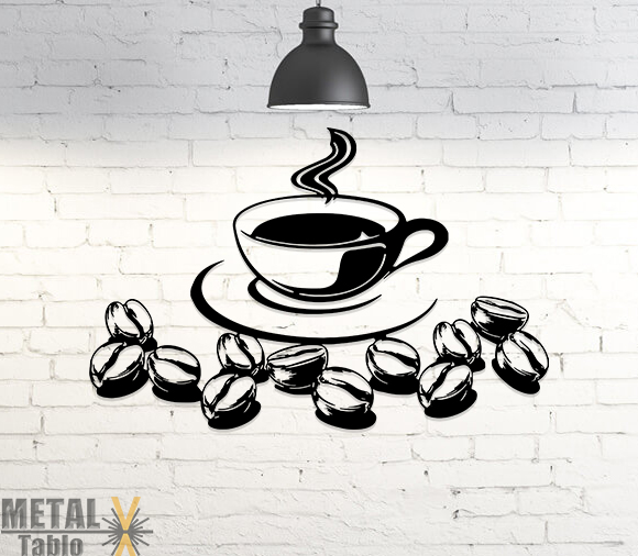 Kahve Bardağı ve Çekirdekleri Metal Tablo