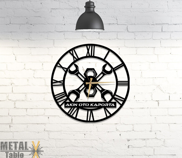 Tamirci Anahtar Somun Lazer Kesim Metal Duvar Saati
