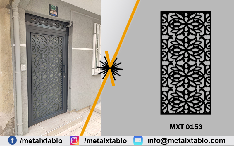 Lazer Kesim Metal Ferforje Camlı Apartman Giriş Kapısı