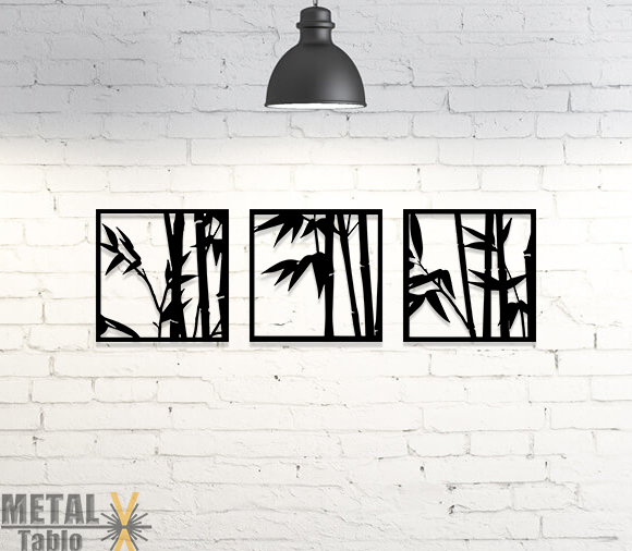 3 lü Bambu Ağacı Metal Tablo